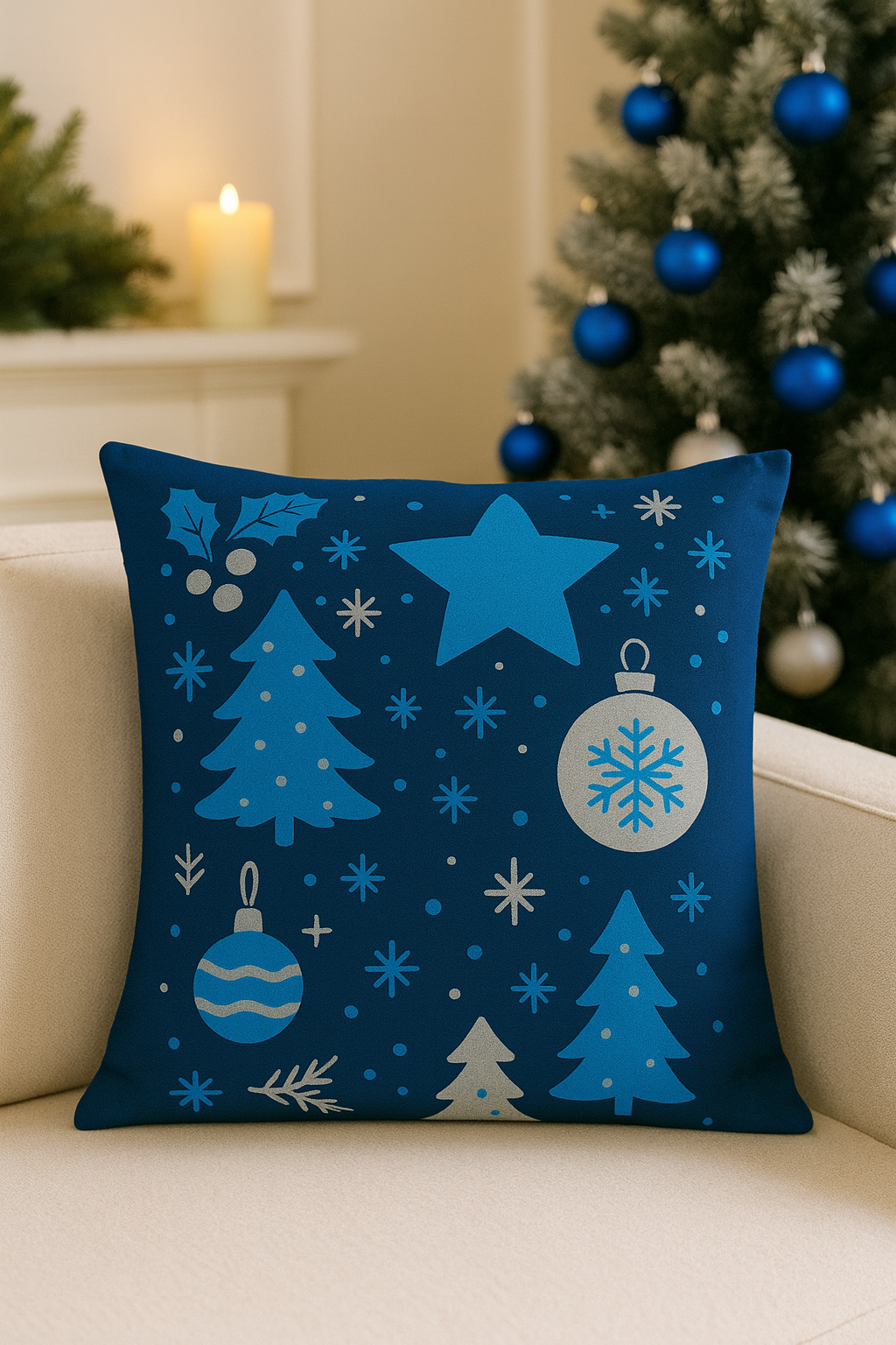 Rich Navy Blue and Silver Pillow