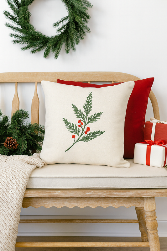 Red Berry Twig Pillow