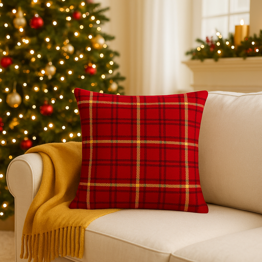 Classic Red & Gold Plaid Pillow